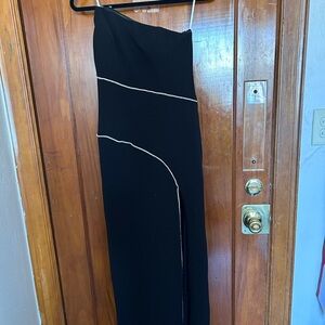 Elegant Black Evening Gown with Gold Accents